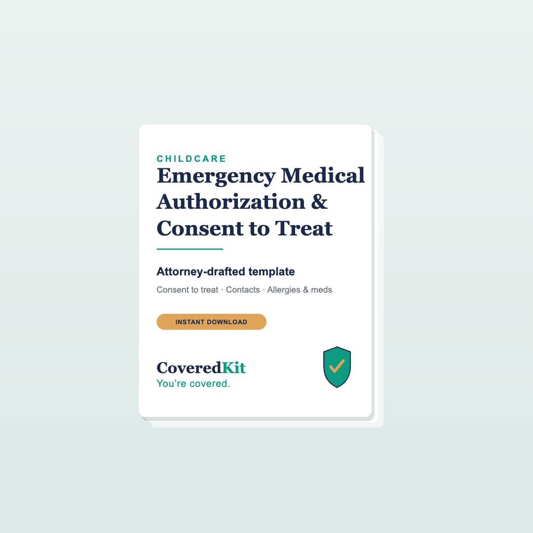 Emergency Medical Authorization & Consent to Treat — CoveredKit